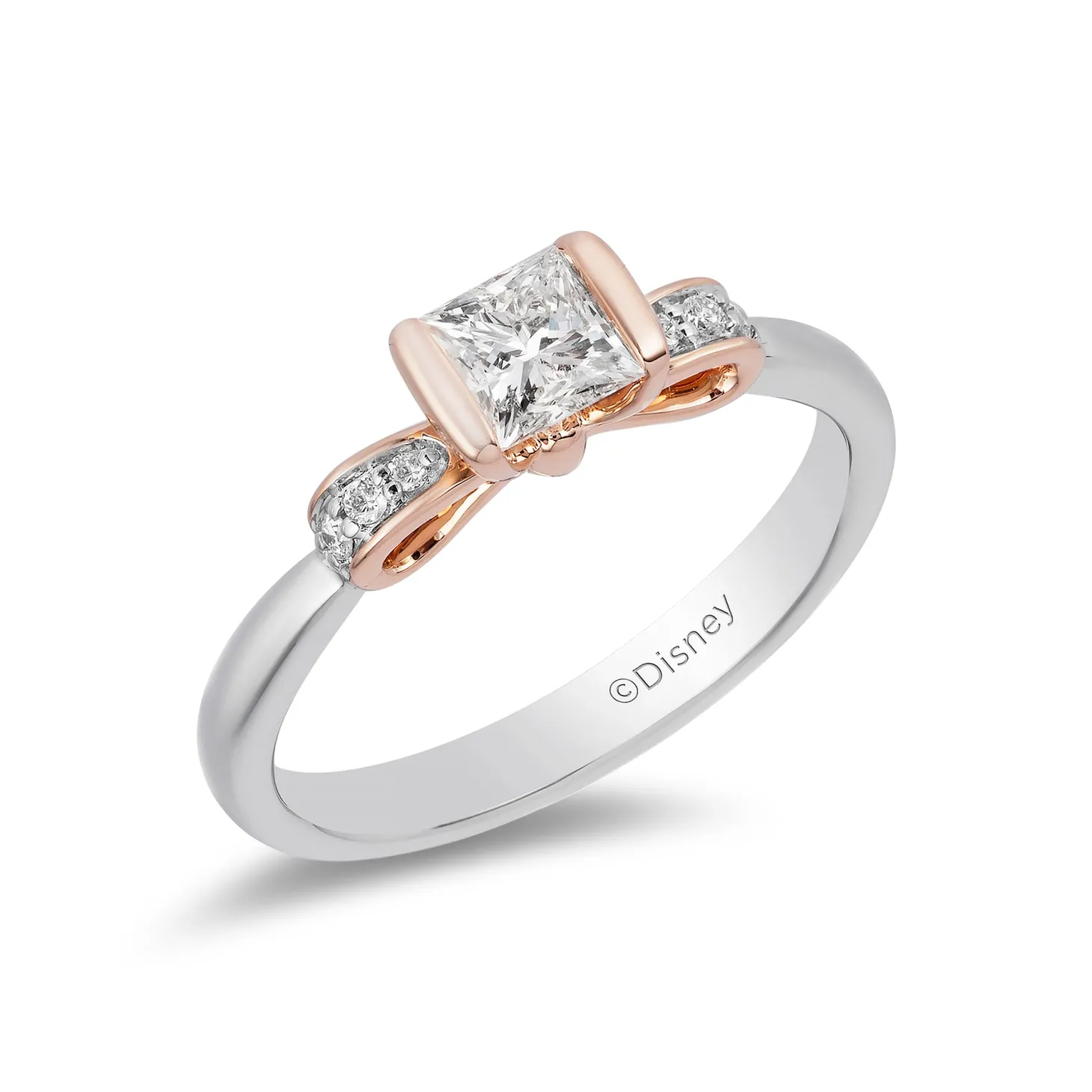 Enchanted Disney Fine Jewelry 14K White Gold and Rose Gold with 1/2 CTTW Diamond Snow White Engagement Ring