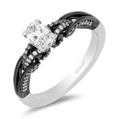 Enchanted Disney Fine Jewelry 14K White Gold with Black Rhodium Ursula Oval Engagement Ring with 1/2 CT Diamond Center and 3/4 CTTW Diamonds