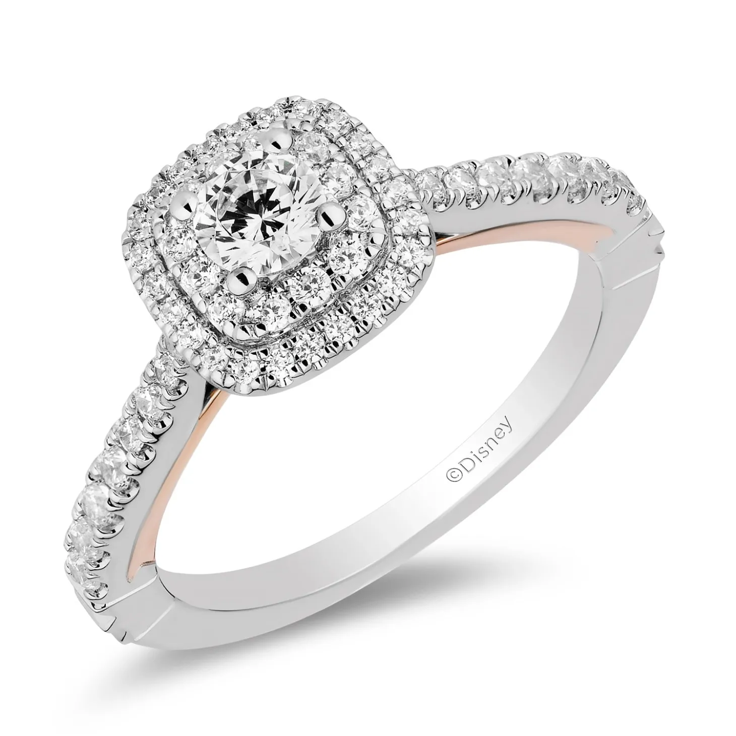 Enchanted Disney Fine Jewelry 14K White Gold and Rose Gold with 3/4 CTTW Diamonds and Garnet Snow White Engagement Ring