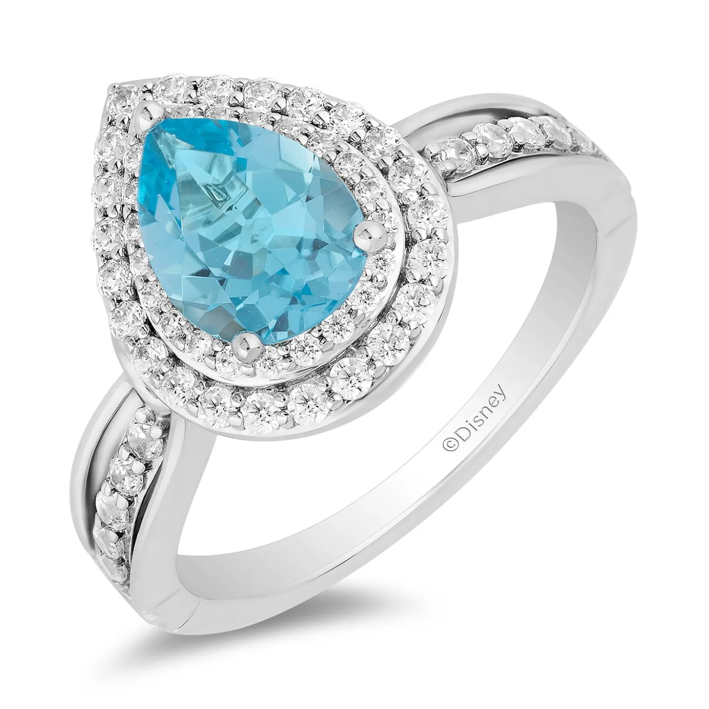 Enchanted Disney Fine Jewelry 14K White Gold and Yellow Gold with 1/2 CTTW Diamonds and Swiss Blue Topaz Merida Engagement Ring