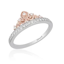 Enchanted Disney Fine Jewelry Sterling Silver and 10K Rose Gold with 1/5 CTTW Diamond Majestic Princess Tiara Ring