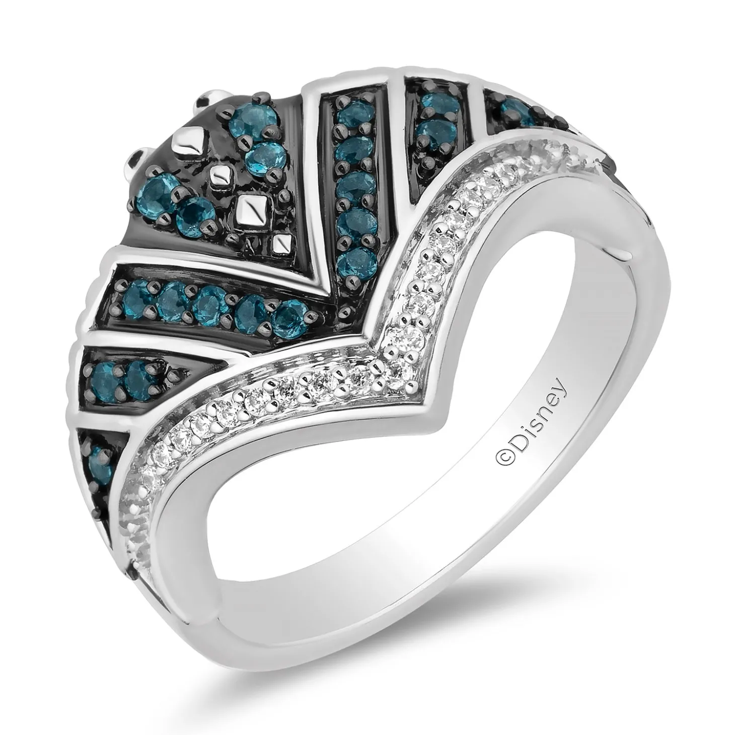 Enchanted Disney Fine Jewelry Sterling Silver with 1/10 CTTW Diamonds and London Blue Topaz Moana Ring