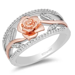 Enchanted Disney Fine Jewelry Sterling Silver and 10K Rose Gold with 1/5 CTTW Diamonds Belle Ring