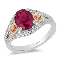Enchanted Disney Fine Jewelry 14K Rose Gold Over Sterling Silver with 1/5 CTTW Diamonds and Rhodolite Garnet Mulan Flower Ring