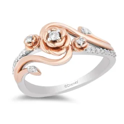 Enchanted Disney Fine Jewelry 14K Rose Gold Over Sterling Silver with 1/6 CTTW Diamond Belle Rose Ring