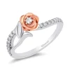 Enchanted Disney Fine Jewelry Sterling Silver and 10K Rose Gold with 1/5 CTTW Diamond Belle Rose Ring