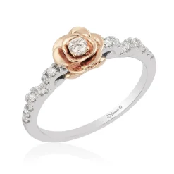 Enchanted Disney Fine Jewelry Sterling Silver And 10K Rose Gold With 1/4 CTTW Diamond Belle Rose Promise Ring