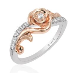 Enchanted Disney Fine Jewelry 10K White Gold and Rose Gold 1/5 CTTW Belle Rose Ring