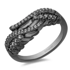 Enchanted Disney Fine Jewelry Sterling Silver with Black Rhodium 1/6 CTTW Maleficent Wings Ring