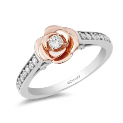 Enchanted Disney Fine Jewelry Sterling Silver And 10K Rose Gold 1/5 CTTW Belle Ring