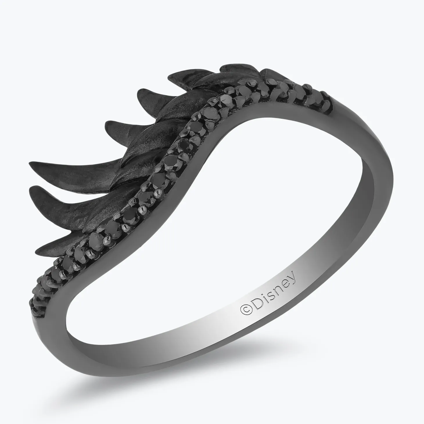Enchanted Disney Fine Jewelry Sterling Silver with Black Rhodium 1/8 CTTW Maleficent Wings Ring