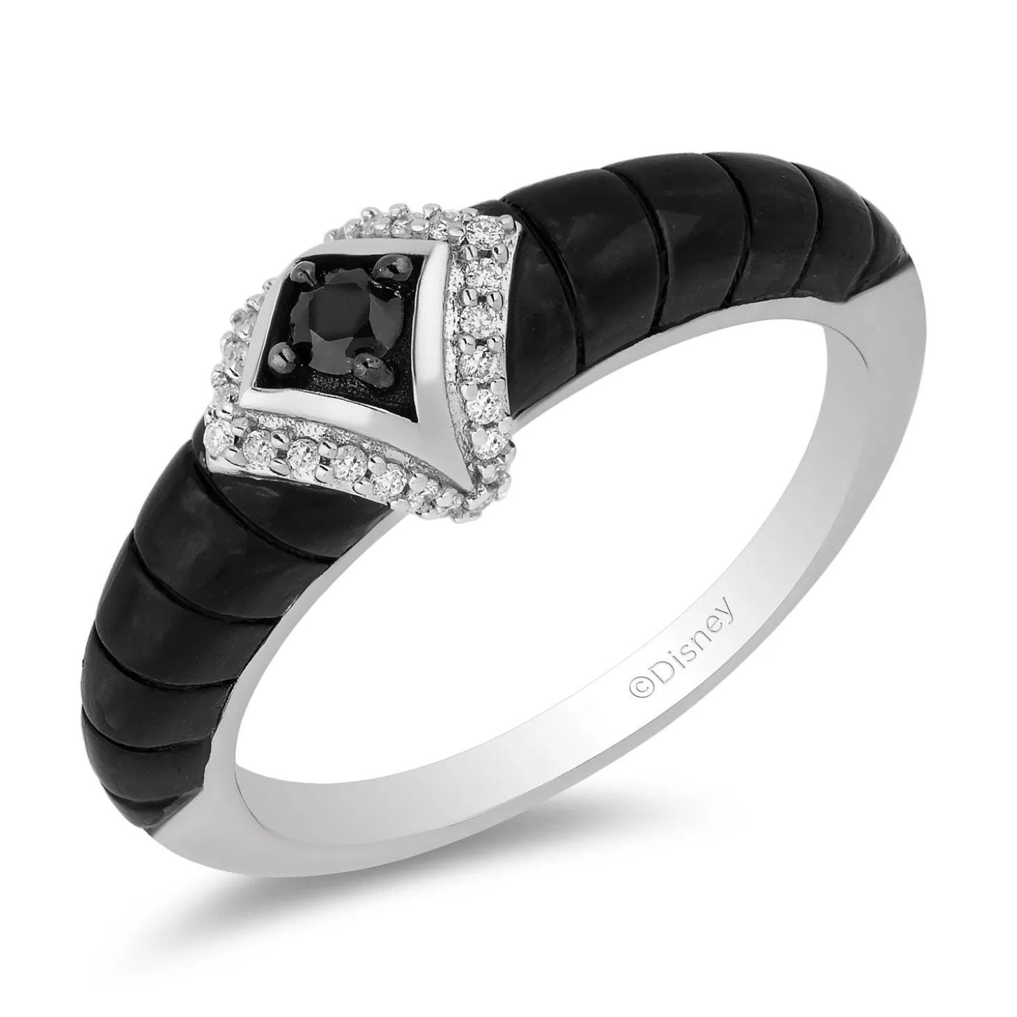 Enchanted Disney Fine Jewelry Sterling Silver with Black Rhodium 1/6 CTTW Maleficent Horn Ring