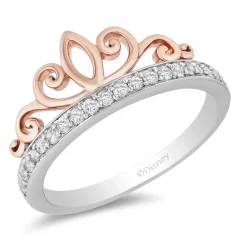 Enchanted Disney Fine Jewelry Sterling Silver and 10K Rose Gold with 1/5 CTTW Majestic Princess Tiara Ring