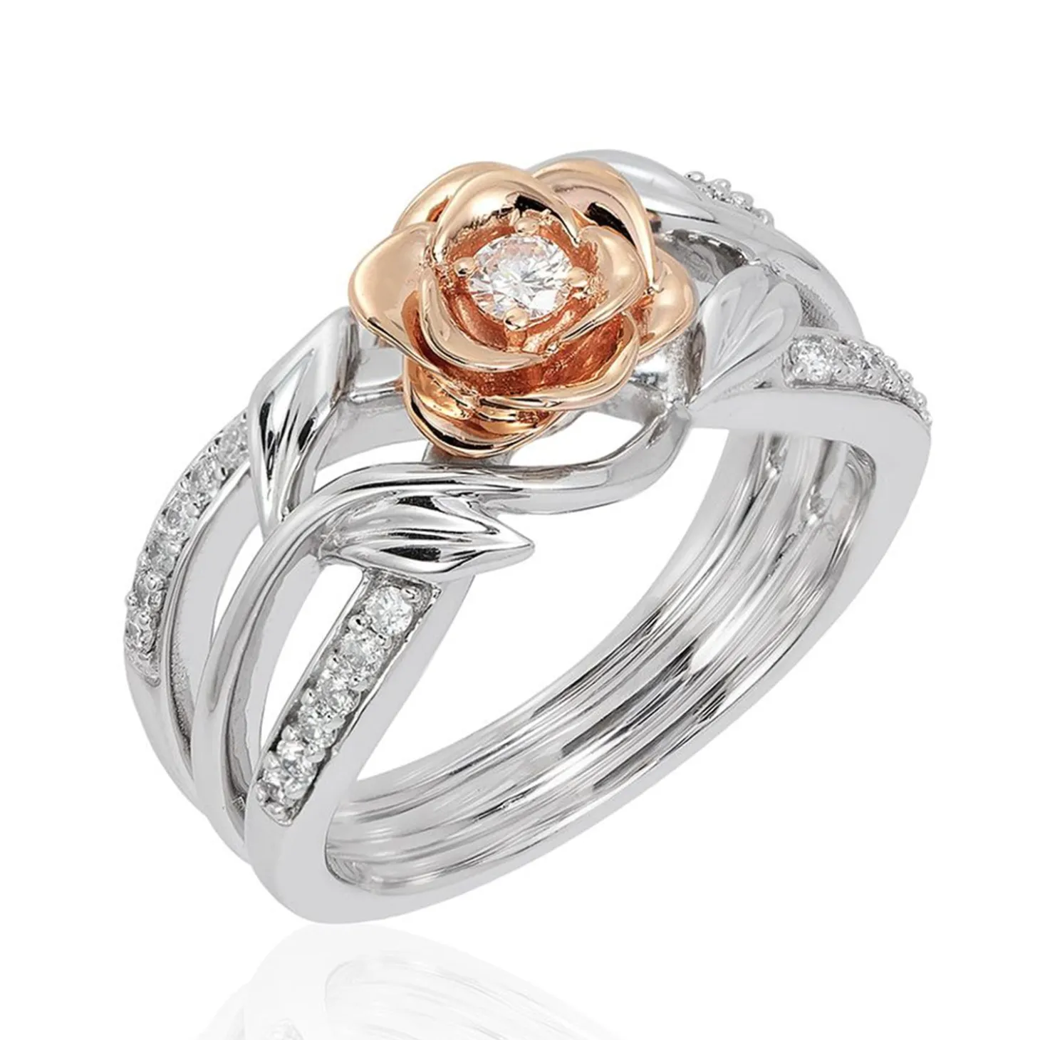 Enchanted Disney Fine Jewelry 14K White Gold and Rose Gold 1/4 CTTW Belle Fashion Ring