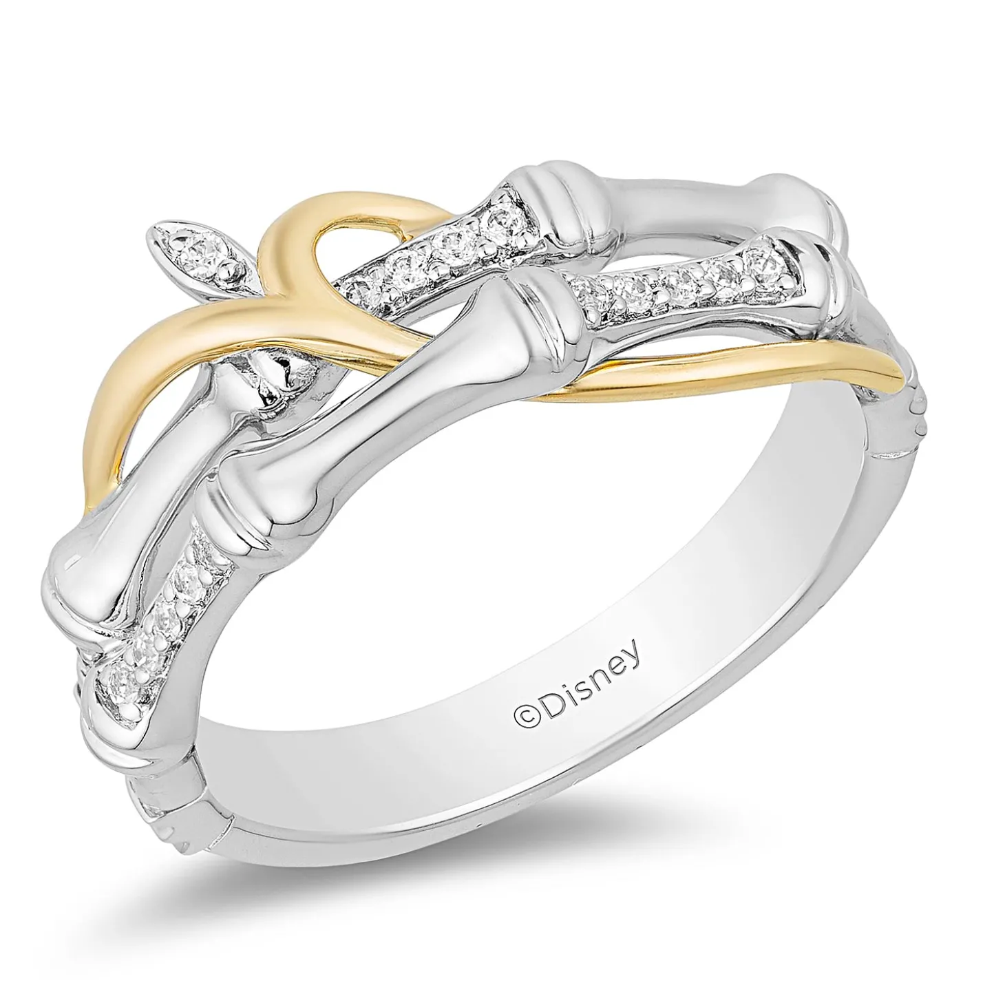 Enchanted Disney Fine Jewelry 10K White Gold and Yellow Gold 1/10 CTTW Mulan Ring