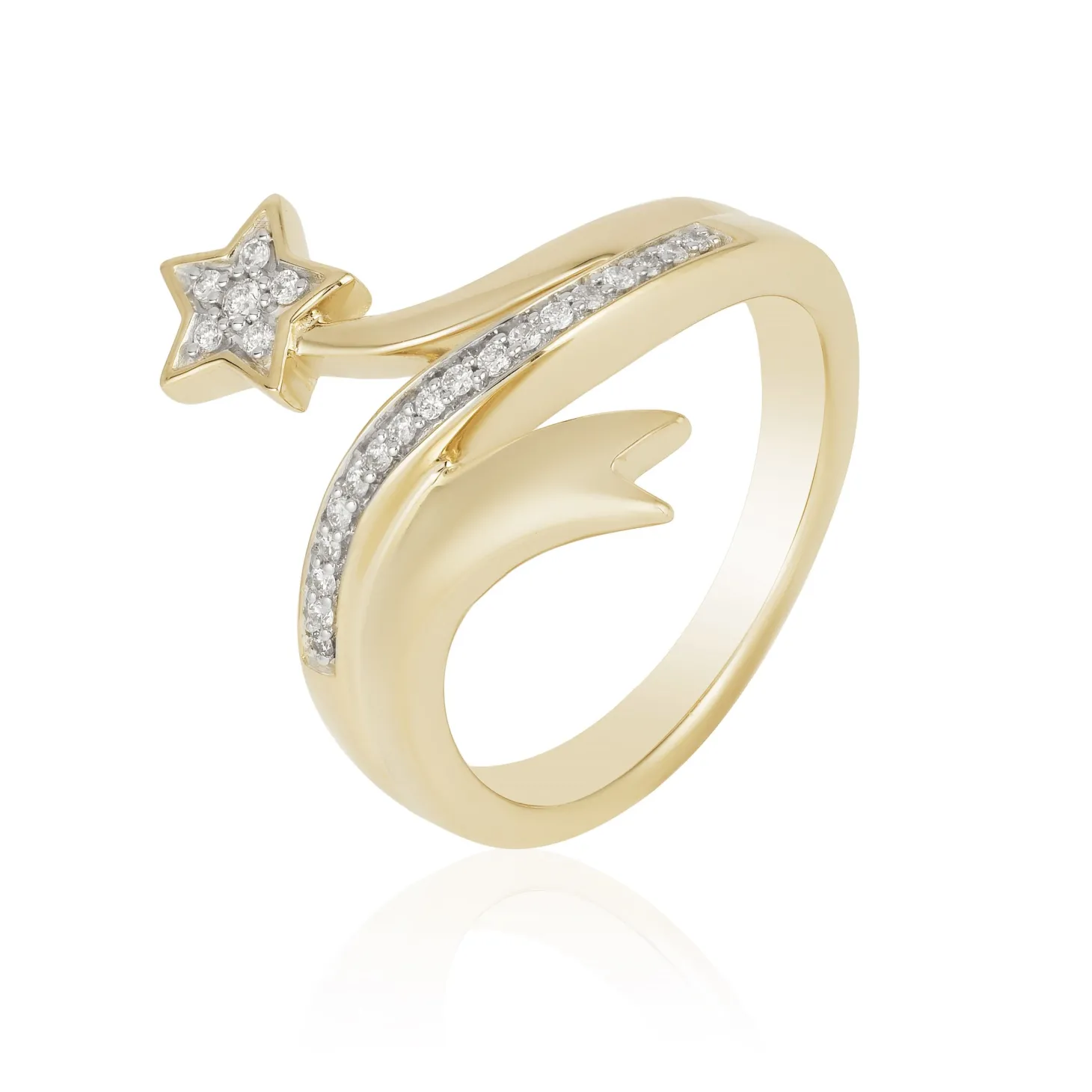 Enchanted Disney Fine Jewelry 10K Yellow Gold with 1/10 CTTW Tinker Bell Star Ring