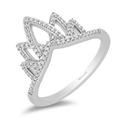 Enchanted Disney Fine Jewelry Sterling Silver With 1/5 CTTW Diamond Tiana Crown Ring