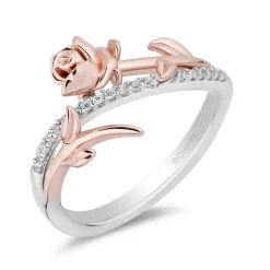 Enchanted Disney Fine Jewelry 14K Rose Gold Over Sterling Silver with 1/10 CTTW Diamonds Belle Rose Ring