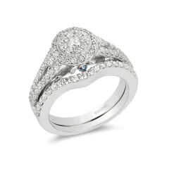 Enchanted Disney Fine Jewelry 14K White Gold with 1 CTTW Diamond and Created Blue sapphire Disney Cinderella Bridal Set