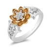 Enchanted Disney Fine Jewelry Sterling Silver and 10K Yellow Gold With 1/8 CTTW Diamond Tiana Lotus Ring