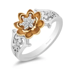Enchanted Disney Fine Jewelry Sterling Silver and 10K Yellow Gold With 1/8 CTTW Diamond Tiana Lotus Ring