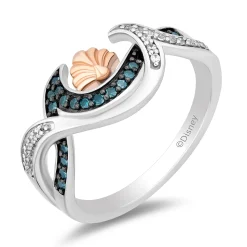 Enchanted Disney Fine Jewelry Sterling Silver and 10K Rose Gold with 1/5 CTTW White Diamonds and Blue Diamonds Ariel Seashell Ring
