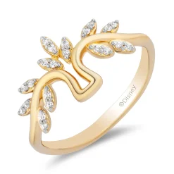 Enchanted Disney Fine Jewelry 14K Yellow Gold Over Sterling Silver with 1/10 CTTW Diamonds Pocahontas Ring