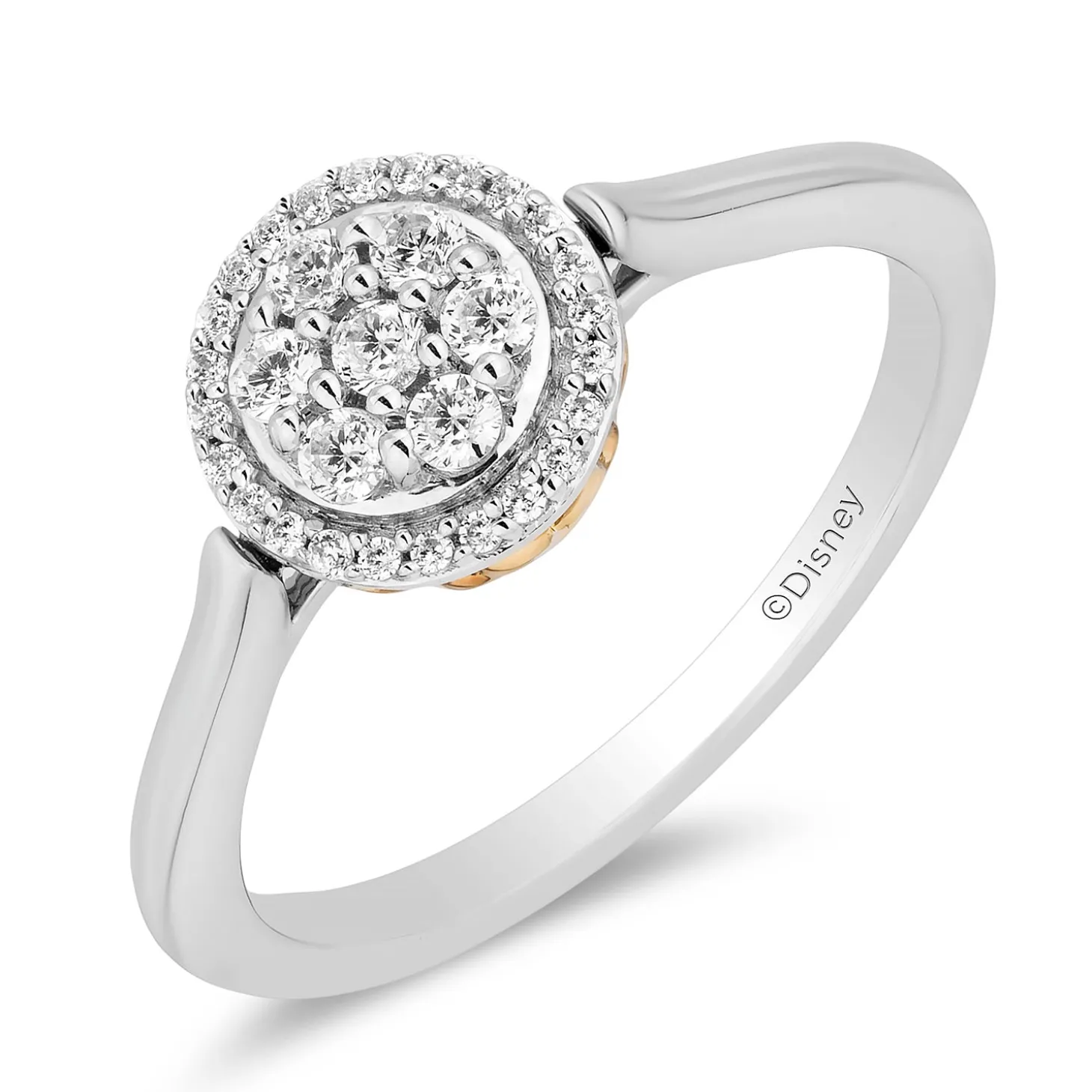 Enchanted Disney Fine Jewelry Sterling Silver and 10K Yellow Gold with 1/4 CTTW Diamonds Jasmine Ring