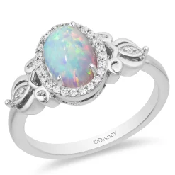 Enchanted Disney Fine Jewelry Sterling Silver with 1/10 CTTW Diamond and Created Opal Cinderella Carriage Ring