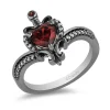 Enchanted Disney Fine Jewelry Black Rhodium over Sterling Silver Evil Queen with 1/10 CTTW Diamond and Red Garnet Dagger Ring