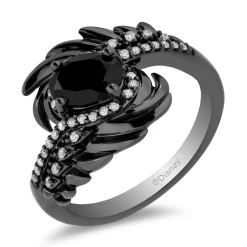 Enchanted Disney Fine Jewelry Black Rhodium over Sterling Silver 1/6 CTTW Diamond and Onyx Maleficent Wings Ring