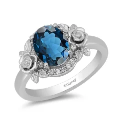 Enchanted Disney Fine Jewelry Sterling Silver with 1/10 CTTW Diamond and London Blue Topaz Cinderella 70th Ring