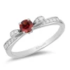 Enchanted Disney Fine Jewelry Sterling Silver 1/10 CTTW Diamond and 4mm Round Garnet Snow White Fashion Ring