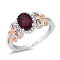 Enchanted Disney Fine Jewelry 14K Rose Gold over Sterling Silver with 1/6 CTTW Diamond and Red Garnet Snow White Bow Ring