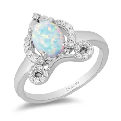 Enchanted Disney Fine Jewelry Sterling Silver 1/6 CTTW Diamond with Created Opal Cinderella Carriage Ring