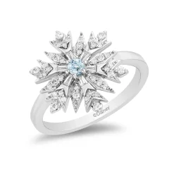 Enchanted Disney Fine Jewelry Sterling Silver with 1/4 CTTW Diamonds and Sky Blue Topaz Elsa Snowflake Ring