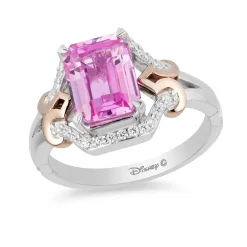 Enchanted Disney Fine Jewelry Sterling Silver and 10K Rose Gold with 1/6 CTTW and Created Pink Sapphire Aurora Ring