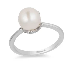 Enchanted Disney Fine Jewelry Sterling Silver with 1/10 CTTW Diamond and Pearl Ariel Disney Ring