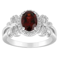 Enchanted Disney Fine Jewelry Sterling Silver with 1/6 CTTW Diamond and Red Garnet Snow White Bow Ring