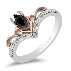 Enchanted Disney Fine Jewelry 10K Rose Gold and Sterling Silver with 1/6 CTTW Black and White Diamond with Black Onyx Maleficent Ring