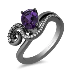 Enchanted Disney Fine Jewelry Black Rhodium Over Sterling Silver with 1/6 CTTW Diamond and Amethyst Ursula Ring