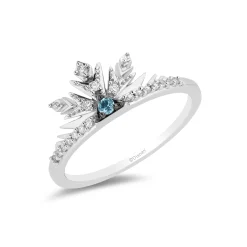 Enchanted Disney Fine Jewelry Sterling Silver with 1/10 CTTW Diamond and Swiss Blue Topaz Frozen 2 Elsa Snowflake Ring