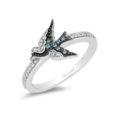 Enchanted Disney Fine Jewelry Sterling Silver with 1/10 CTTW Diamond and London Blue Topaz Cinderella Blue Bird Ring