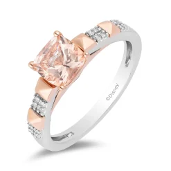 Enchanted Disney Fine Jewelry Sterling Silver and 10K Rose Gold with 1/20 CTTW Diamonds and Morganite Aurora Ring