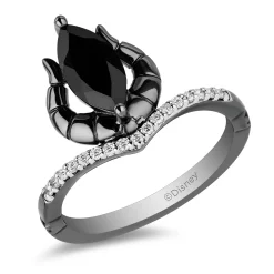 Enchanted Disney Fine Jewelry Black Rhodium Over Sterling Silver with 1/10 CTTW Diamond and Onyx Maleficent Ring