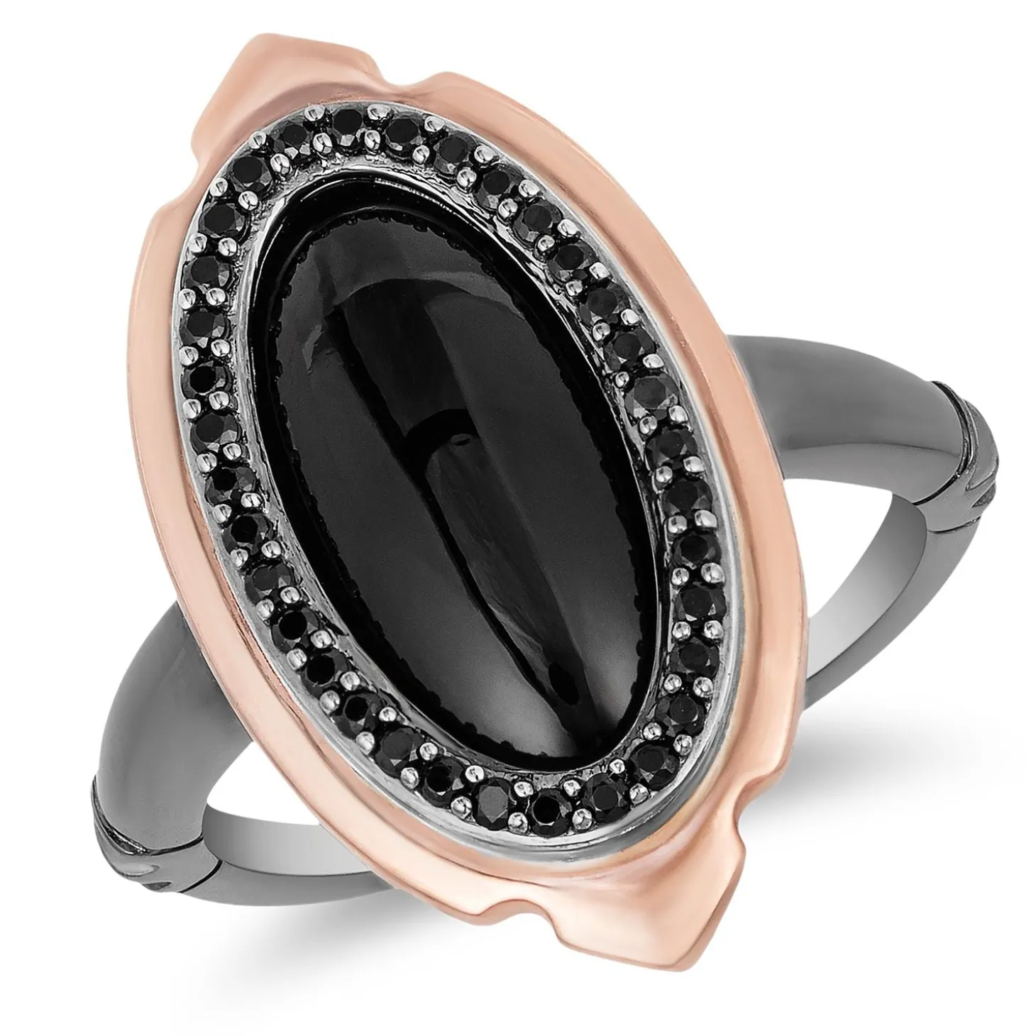 Enchanted Disney Fine Jewelry Black Rhodium over Sterling Silver and 10K Rose Gold with Black Onyx Maleficent Villain Ring