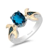 Enchanted Disney Fine Jewelry Sterling Silver and 10K Yellow Gold 1/10 CTTW Diamond and London Blue Topaz Moana Ring