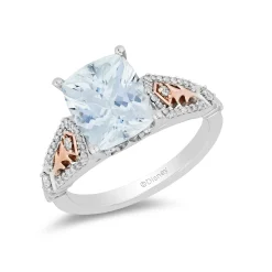 Enchanted Disney Fine Jewelry Sterling Silver and 10K Rose Gold with 1/6 CTTW Diamond with Aquamarine Elsa Ring