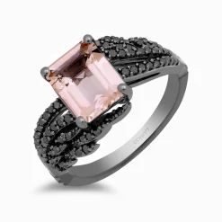 Enchanted Disney Fine Jewelry Black Rhodium over Sterling Silver with 1/3 CTTW Black Diamond and Morganite Maleficent Aurora Ring