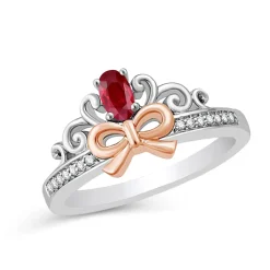 Enchanted Disney Fine Jewelry Sterling Silver and 10K Rose Gold 1/15 CTTW Diamond And Garnet Snow White Bow Ring